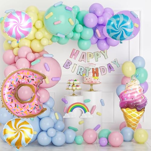 Geburtstagsdeko Mädchen, 112 Pcs Geburtstag Deko Set Mit Süßigkeiten Donut Eiscreme Folienballon, Pastell Luftballons Girlande, Happy Birthday Banner für Kinder Geburtstag Party Deko Geburtstagsdeko Mädchen, 112 Pcs Geburtstag Deko Set Mit Süßigkeiten Donut Eiscreme Folienballon, Pastell Luftballons Girlande, Happy Birthday Banner für Kinder Geburtstag Party Deko von AONAT