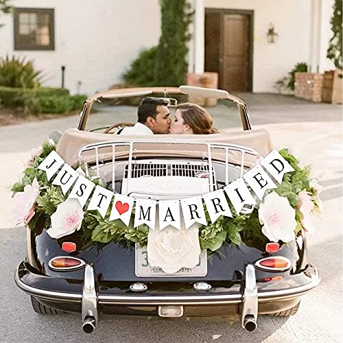 AONAT Just Married Hochzeitsbanner Buchstabenzug-Flagge, Hochzeitsdekoration, Retro- und rustikale Hängeschilder, Hochzeitsbankett-Dekoration oder Hochzeitsfotoautomaten. von AONAT