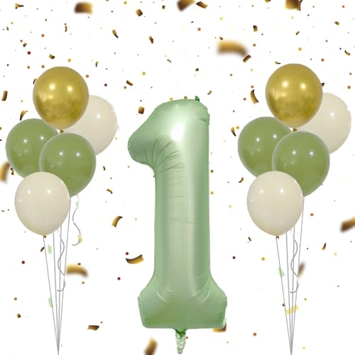 Luftballon 1, 11 Stück Birthday Latexballons Grün Gold Ballons, Mädchen Party Luftballon Deko,für 1 Jahre Junge Mädchen Party von AONAT