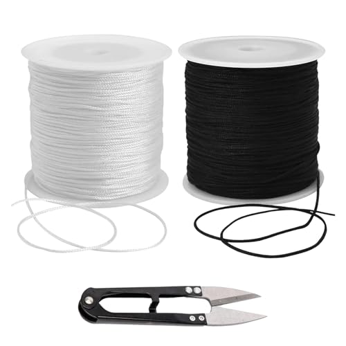 2 Rollen Gummiband Für Armbänder,Gummischnur 1mm X 100 M,Gummiband,Elastisches Band Für Armbänder,Gummikordel,Faden Für Armbänder,Perlenschnur Mit Schere Für DIY Schmuckherstellung (Schwarz, Weiß) von AONAYO
