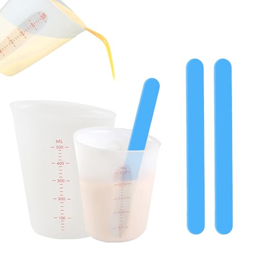 2 Stück Silikon Messbecher + 2 Stück Silikon Rührstab,250/500ml Messbecher Epoxidharz Mischbecher,Silikonbecher Zum Gießen,Becher Für Handwerk,Labor,Küche von AONAYO
