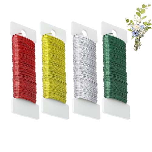4 Rollen Basteldraht Dünn,Draht,Draht Zum Basteln,Schmuckdraht,Basteldrähte 0,35mm X 200m,Schmuckdraht Silber,Für Floristik Schmuckherstellung Bastelarbeiten Blumenstrauß (50m/Rolle) von AONAYO
