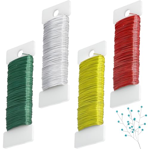 4 Rollen Basteldraht Dünn Set 0,35mm x 200m,Draht Zum Basteln,Schmuckdraht,Kupferdraht,Bastel Draht,Schmuck Draht,Für Floristik,Schmuckherstellung,Bastelarbeiten Blumenstrauß (Jede Rolle 50m) von AONAYO