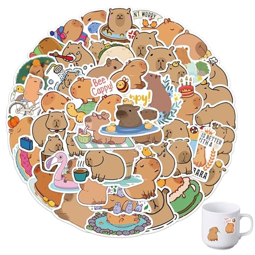 50 Stück Capybara Aufkleber,Capybara Sticker,Wasserdichte Vinyl Aufkleber,Aufkleber Für Kinder,Aufkleber Für Wasserflasche, Laptop, Telefon, Gepäck, Skateboard Aufkleber von AONAYO