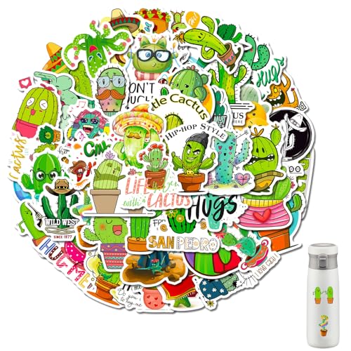 50pcs Kaktus Aufkleber,Niedliche Grüne Cartoon Aufkleber,Wasserdicht Vinyl Niedliche Pflanze Sticker,Für Laptop Kinder Autos Motorrad Fahrrad Skateboard Gepäck Koffer Computer Aufkleber Graffiti Decal von AONAYO