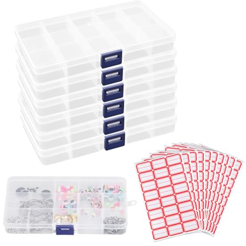 6 Stück Sortierbox,Sortierboxen Für Kleinteile,Sortierboxen,Kleinteile Organizer,Transparente Verstellbaren Sortierbox,Für Kleinteile Perlen Schrauben Büromaterial Mit 10 Bogen Etikettenaufklebern von AONAYO