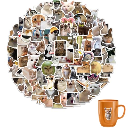 AONAYO 100 Stück Meme Sticker,Katzen Sticker,Katzensticker,Katzen StickerMeme,StickerKatzen,Wasserdicht PVC,Für Katzenliebhaber Wasserflaschen Koffer Notebook Telefon (Lustiges Katzenform) von AONAYO