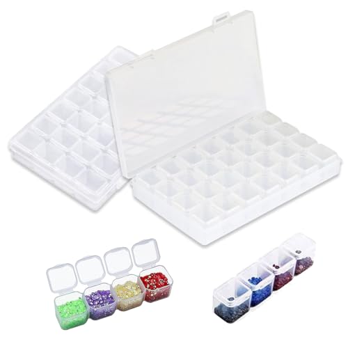 AONAYO 2 Packungen Diamond Painting Aufbewahrungsbox,7 Reihen 28 Gitter,Transparent Diamond Painting Aufbewahrung,Robust Und Langlebig,Diamond Painting Box Geeignet FüR Stickereien,Schmuck,Ohrringe von AONAYO