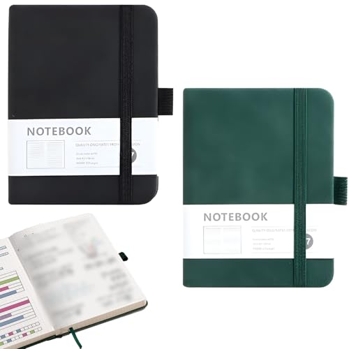 AONAYO 2er-Pack Mini Notizbuch,Gummibandverschluss Notizbuch,A7,200 Seiten Kleines,Minitasche Mit Stifthalter Notizblock Klein,Geeignet FüR Schule,Arbeit,Studium von AONAYO