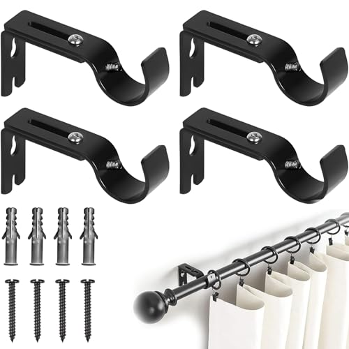 AONAYO 4er Pack Gardinenstangen Halterung,Verstellbar Gardinenstange Halterung,Metall Gardinenstangenhalter,Mit Schrauben,Schwarz,KorrosionsbestäNdig Halterung Gardinenstange von AONAYO