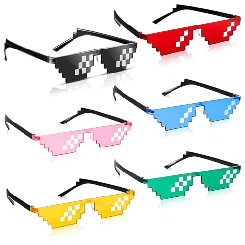 AONAYO 6 Paare Party Brille,Lustige Brillen,Party Brillen,Pixel Brille,Coole Sonnenbrille, Pixel Sonnenbrille,Mlg Brille,Thug Life Sonnenbrille,Für Partyurlaub Dekoration Brille(Sechs Farben) von AONAYO