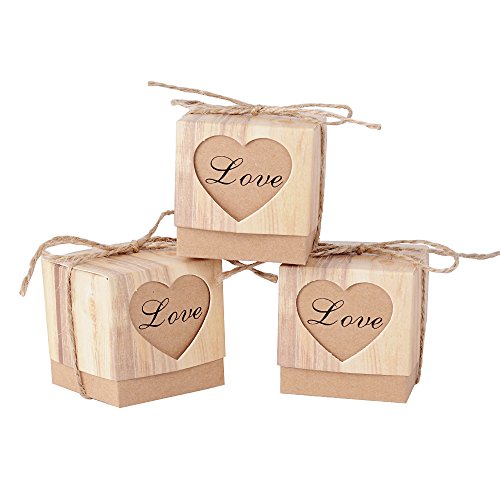 AONER （5 * 5 * 5cm 100 Stück Gastgeschenk Box inkl. Juteschnur Geschenkbox Pralinenschachtel für Hochzeit, Geburtstag, Taufe, Party, Weihnachten Süßigkeiten Bonboniere von AONER