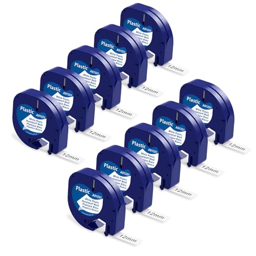 10 x 91221 White Plastic 12mm x 4m Bänder kompatibel für Dymo Letratag Etikettenband, Kompatibel mit Dymo Etikettenband Kunststoff White Schriftband für Letratag LT-100H LT-100T 200B XR XM von AONOMI