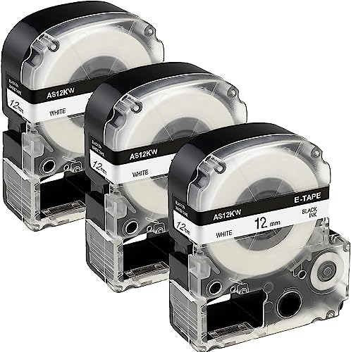 3 x Aonomi Kompatibel für Epson Label Maker Band LK-4WBN LC-4WBN LC 4WBN9 SS12KW LK 12mm 1/2" Schwarz auf Weiß 0.47" Etikett Band Arbeit für Epson LabelWorks LW300 LW400 LW500 Label Maker von AONOMI