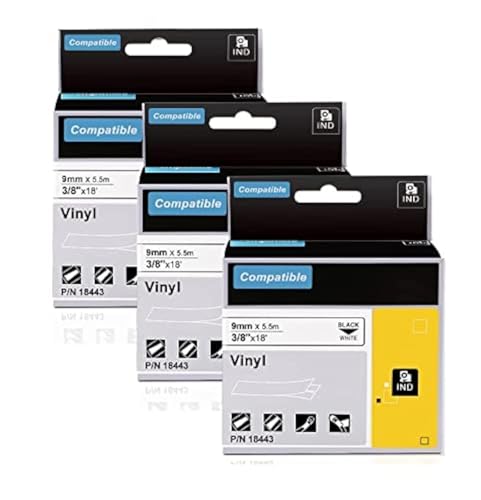 3x Kompatibel für Dymo Rhino 18443 Etikettenband Industrie-Vinyletiketten 9mm x 5,5m, Industrial Vinyl Schriftband Schwarz auf Weiß, Kompatibel für Dymo Rhino 4200 5200 1000 3000 5000 6000 ILP219 3x Kompatibel für Dymo Rhino 18443 Etikettenband Industrie-Vinyletiketten 9mm x 5,5m, Industrial Vinyl Schriftband Schwarz auf Weiß, Kompatibel für Dymo Rhino 4200 5200 1000 3000 5000 6000 ILP219 von AONOMI