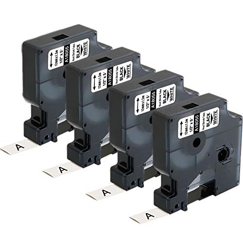 4x kompatibel für Dymo Rhino 18055 Schrumpfschlauch-Kabeletiketten Industrie Schriftband 12mm x 1,5m, Kompatibel mit Dymo Rhino 4200, 5200, 5000,1000, 3000, 6000, ILP-219, Schwarz auf Weiß von AONOMI