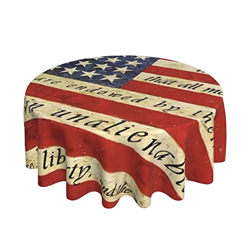 Amerikanische Flagge Unabhängigkeitserklärung Runde Tischdecke | 60 Zoll Durchmesser | Runde Tischabdeckung | Tischdeko | Staubdicht Falten | Buffettisch, Partys, Feiertagsessen von AOOEDM