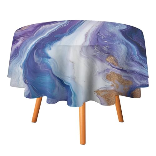Aquarell-Tischdecken mit marineblauem Marmor, rund, 152,4 cm, Moderne Tischdecken mit geometrischem Kunstmotiv, Goldener Marmor, waschbare Tischdecke von AOOEDM