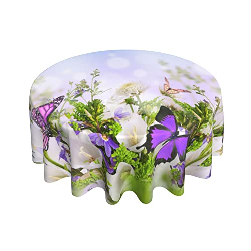 Frühlings-Blumen-Tischdecke, rund, 60 Zoll, lila Schmetterling, wasserdicht, Polyester, waschbar, Tischdecke, Blumen-Tischdecke für Küche, Esszimmer, drinnen und draußen, Picknick, Terrasse, Party-De Frühlings-Blumen-Tischdecke, rund, 60 Zoll, lila Schmetterling, wasserdicht, Polyester, waschbar, Tischdecke, Blumen-Tischdecke für Küche, Esszimmer, drinnen und draußen, Picknick, Terrasse, Party-De von AOOEDM