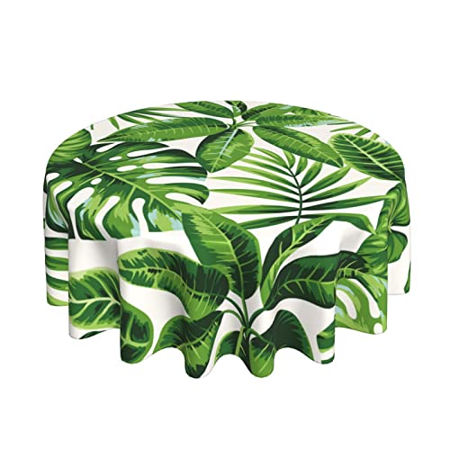 Green Palm 152,4 cm runde Tischdecke, waschbar, Tropische Blätter, Kreis-Tischset (passend für 50,8–129,9 cm Tisch) für Hochzeitsbankett-Dekoration von AOOEDM