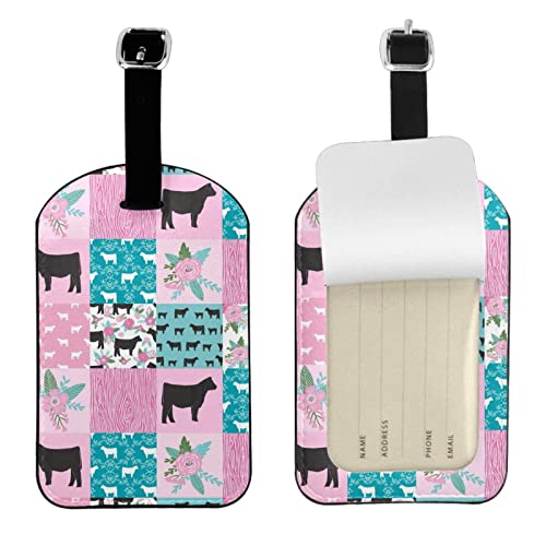 Kuh-Steppstoff, schwarze Rinder-Gepäckanhänger, Lederbezug, ID-Etikett und Adresskarte für Reisetasche, Koffer von AOOEDM