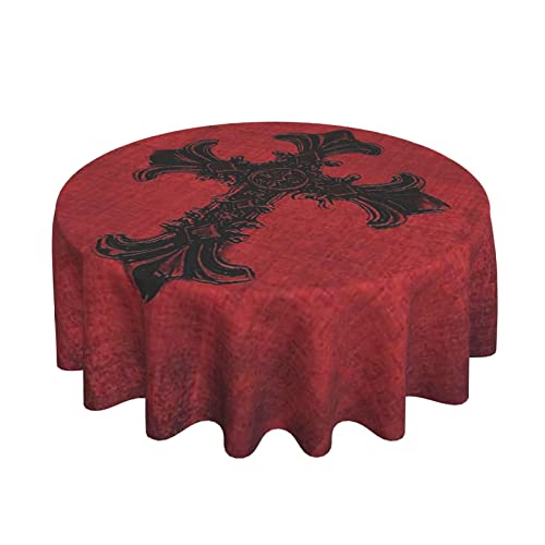 Look Medieval Rot Schwarz Gothic Runde Tischdecke | 60 Zoll Durchmesser | Runde Tischabdeckung | Tischdeko | Staubdicht Falten | Buffettisch, Partys, Feiertagsessen von AOOEDM