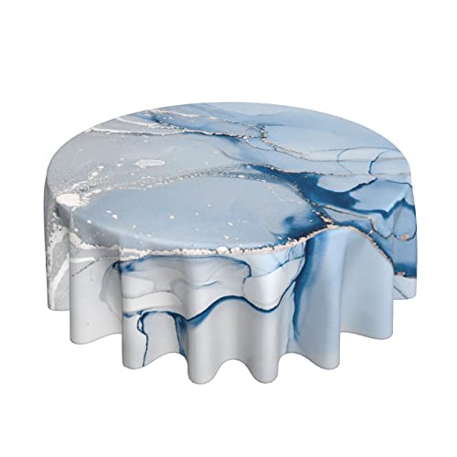 Marmortischdecke, rund, 60 Zoll, Bauernhaus, Silber und Blau, runde Tischdecke, Polyester, waschbar, Marmortischdecke, Tischdecke für Küche, Esszimmer, Picknick, Terrasse, Party Marmortischdecke, rund, 60 Zoll, Bauernhaus, Silber und Blau, runde Tischdecke, Polyester, waschbar, Marmortischdecke, Tischdecke für Küche, Esszimmer, Picknick, Terrasse, Party von AOOEDM