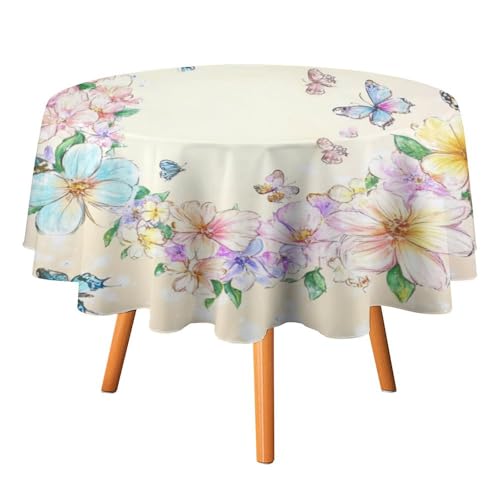 Moderne Tischdecken mit Frühlingsblumen und Schmetterlingen, rund, 152,4 cm, abstraktes Garten-Gänseblümchen, Bunte Glitzer-Schmetterlings-Tischdecke, waschbar von AOOEDM
