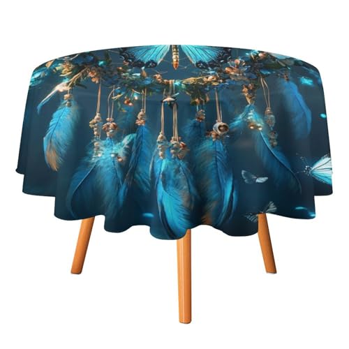 Moderne Tischdecken mit Schmetterlings- und Blumenmotiv, Traumfänger, rund, 127 cm, Aquarell-Galaxie-Stern-Druck, Feder-Rosen-Design, Traumfänger-Tischdecke, waschbar von AOOEDM