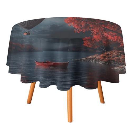 Moderne abstrakte Heißluftballon-Tischdecken, rund, 91,4 cm, ästhetische Aquarell-Tischdecke mit Herbstmotiv und nautischem Vollmond, waschbare Tischdecke Moderne abstrakte Heißluftballon-Tischdecken, rund, 91,4 cm, ästhetische Aquarell-Tischdecke mit Herbstmotiv und nautischem Vollmond, waschbare Tischdecke von AOOEDM