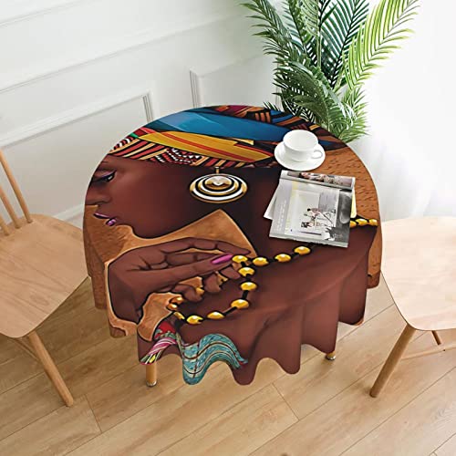 Runde Tischdecke für afrikanische Mädchen, 152,4 cm, waschbar, Kreis-Tischdecke für Schwarze Frauen (passend für 50,8–129,9 cm) für Party- und Esszimmer-Dekoration von AOOEDM