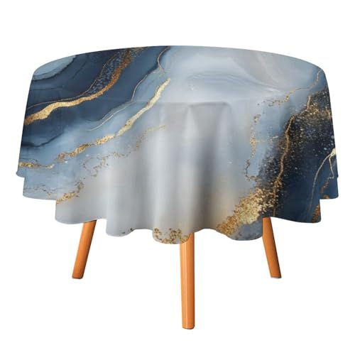 Runde Tischdecke mit Aquarell-Marmor in Marineblau, 178 cm, für Küchen-/Esstisch, abstrakte geometrische Kunst, goldene Tischdecke aus natürlichem Marmor, runde Tischdecken von AOOEDM