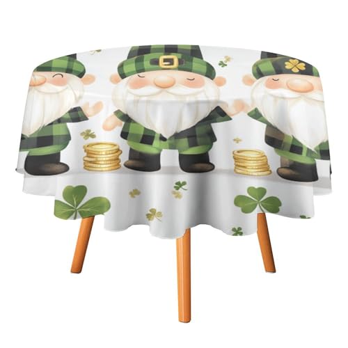 Runde Tischdecke mit Aquarell-Motiven zum St. Patrick's Day, Zwerge, 152,4 cm, für Küchen-/Esstisch, abstraktes Frühlings-/Bauernhof-Design, grüne Blätter, vierblättriges Kleeblatt, runde Tischdecken von AOOEDM