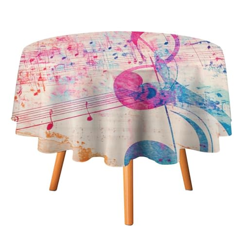 Runde Tischdecke mit Aquarell- und bunten Musiknotendrucken, 127 cm, für Küchen- und Esstisch, Moderne Ölgemälde-Kunst, geometrische Musik, Pentatonik-Drucke, Tischdecke, runde Tischdecken von AOOEDM