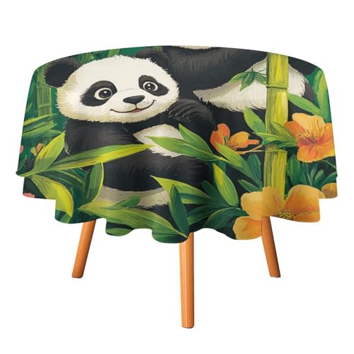 Runde Tischdecke mit abstraktem Cartoon-Panda, 91,4 cm, für Küchen-/Esstisch, süßes Dschungel-/Wild-Panda-Blumenmuster, Bambus-Tischdecke, runde Tischdecken von AOOEDM