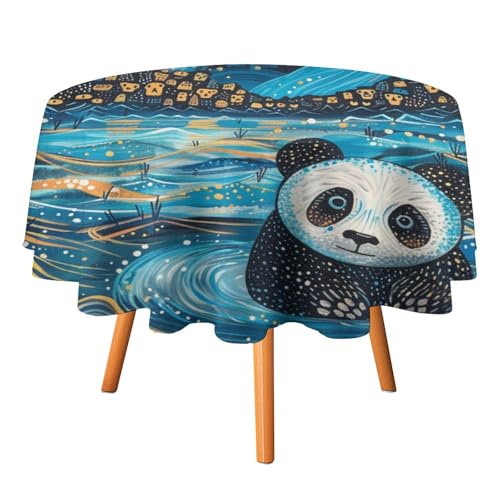 Runde Tischdecke mit abstraktem Fantasie-Tierpanda, 91,4 cm, für Küchen-/Esstisch, Moderne Aquarell-Anime-Monet-Stil, nautische Galaxie, Vollmond, runde Tischdecken von AOOEDM