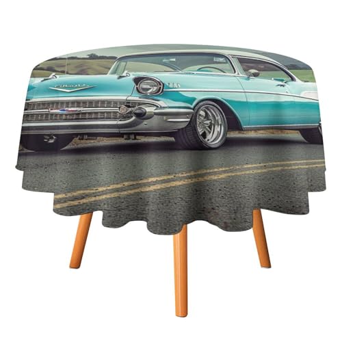 Runde Tischdecke mit rustikalem Automotiv in Aquarelloptik, 127 cm, für Küchen-/Esstisch, Moderne ästhetische Tischdecke mit antikem Automotiv, runde Tischdecken von AOOEDM