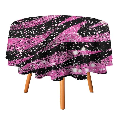 Rustikale, glitzernde, runde Tischdecke mit Leopardenmuster, 91,4 cm, für den Esstisch in der Küche, modernes High-Heels-Make-up-Design, rosa Thema, Tischdecke mit Leopardenmuster, runde Tischdecken von AOOEDM