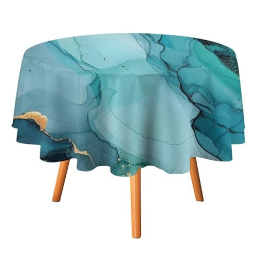 Rustikale Tischdecken aus blau-goldenem Marmor, rund, 152,4 cm, Aquarell-Tischdecken mit geometrischem Kunstmarmor, waschbare Tischdecke Rustikale Tischdecken aus blau-goldenem Marmor, rund, 152,4 cm, Aquarell-Tischdecken mit geometrischem Kunstmarmor, waschbare Tischdecke von AOOEDM