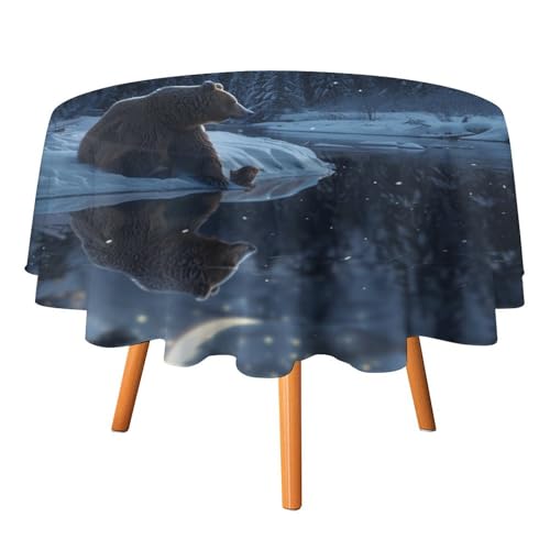 Rustikale Tischdecken im Vintage-Stil mit schwarzem Bären, rund, 91,4 cm, Fantasy-Aquarell, nautische Winter-Tischdecke mit verschneitem Mond, waschbare Tischdecke Rustikale Tischdecken im Vintage-Stil mit schwarzem Bären, rund, 91,4 cm, Fantasy-Aquarell, nautische Winter-Tischdecke mit verschneitem Mond, waschbare Tischdecke von AOOEDM
