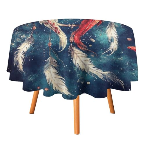 Rustikale Tischdecken mit japanischem Fischmotiv, rund, 127 cm, Moderne Tischdecke mit Stammes-Traumfänger, Galaxie- und Stern-Print, waschbare Tischdecke von AOOEDM