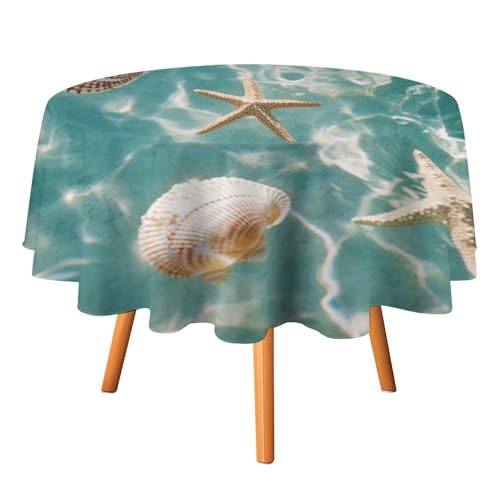 Rustikale runde Tischdecke mit Meeresmuschelmotiv, 127 cm, für den Esstisch in der Küche, Aquarell-Tischdecke mit nautischem Thema, Unterwassermuschel, runde Tischdecken von AOOEDM
