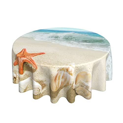 Sommer-Strand-Tischdecke, rund, 60 Zoll, wasserdicht, Polyester, waschbar, Kreis, Sand, Wellen, Tischdecke, Tischdecke, Tischdecke für Küche, Esszimmer, drinnen, draußen, Picknick, T Sommer-Strand-Tischdecke, rund, 60 Zoll, wasserdicht, Polyester, waschbar, Kreis, Sand, Wellen, Tischdecke, Tischdecke, Tischdecke für Küche, Esszimmer, drinnen, draußen, Picknick, T von AOOEDM
