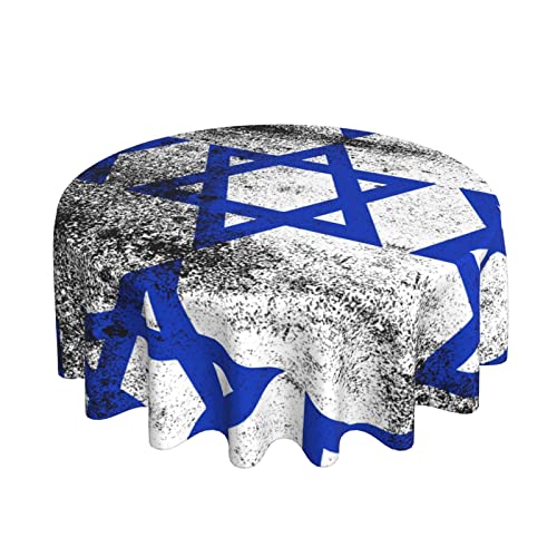 Stern der Flagge Israel Runde Tischdecke | 60 Zoll Durchmesser | Runde Tischabdeckung | Tischdeko | Staubdicht Falten | Buffettisch, Partys, Feiertagsessen von AOOEDM
