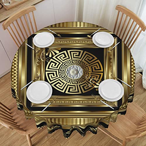 Tischdecke Runde Tischdecken Retro Gold Geometric Key für Rundtisch 60 Zoll Tischdecke Runde Tischdecken Retro Gold Geometric Key für Rundtisch 60 Zoll von AOOEDM