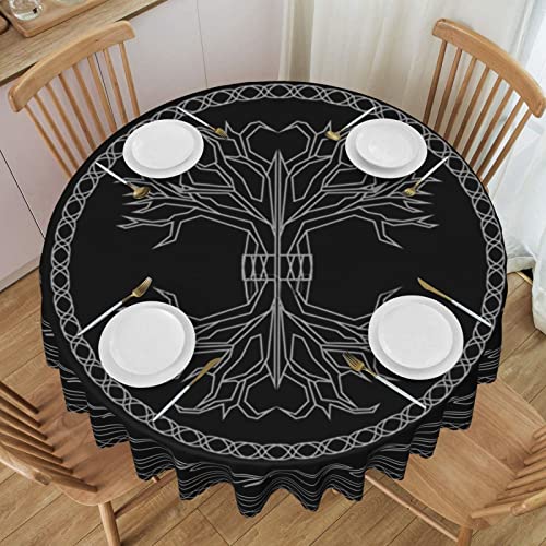 Tischdecke Runde Tischdecken Schwarz Wikinger Kreise Pagan Symbol Gotische Kunst für Rundtisch 60 Zoll von AOOEDM