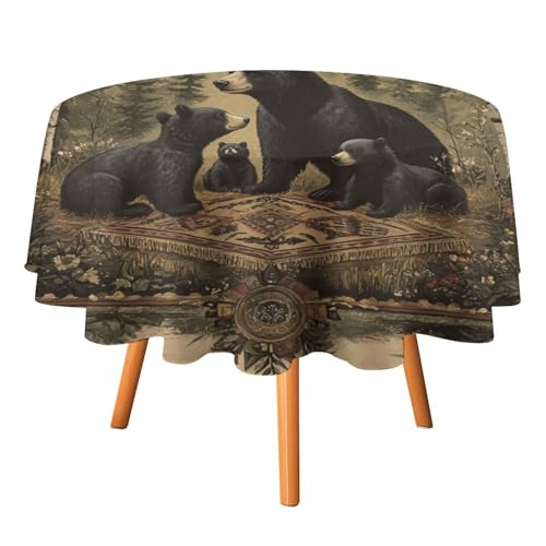Tischdecken mit Aquarell-Boho-Bärenmotiv, rund, 178 cm, abstraktes Jagdthema, Tierbär-Tischdecken, waschbare Tischdecke Tischdecken mit Aquarell-Boho-Bärenmotiv, rund, 178 cm, abstraktes Jagdthema, Tierbär-Tischdecken, waschbare Tischdecke von AOOEDM