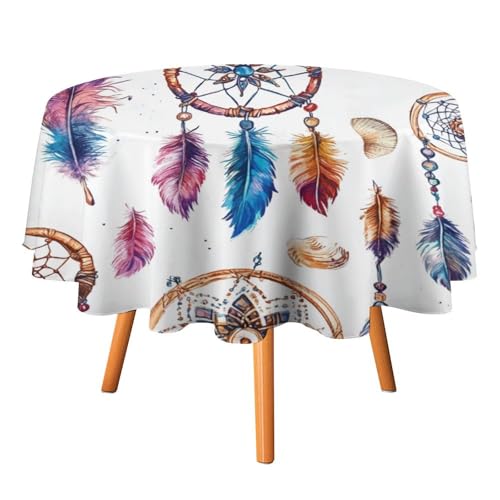 Tischdecken mit Aquarell-Muschel und Traumfänger, rund, 91,4 cm, Cartoon-Tischdecken mit bunten Federn und Blumenmuster, Traumfänger, waschbare Tischdecke Tischdecken mit Aquarell-Muschel und Traumfänger, rund, 91,4 cm, Cartoon-Tischdecken mit bunten Federn und Blumenmuster, Traumfänger, waschbare Tischdecke von AOOEDM