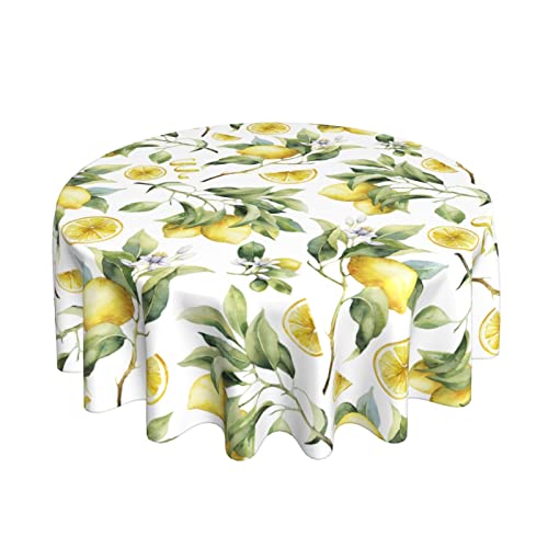 Zitronen-Tischdecke, rund, 60 Zoll, Retro-Aquarell, zitronengelb, weiß, dekorative Tischdecke mit staubdichtem, knitterfestem Dekor für Zuhause, Küche, Esszimmer, Terrasse Zitronen-Tischdecke, rund, 60 Zoll, Retro-Aquarell, zitronengelb, weiß, dekorative Tischdecke mit staubdichtem, knitterfestem Dekor für Zuhause, Küche, Esszimmer, Terrasse von AOOEDM