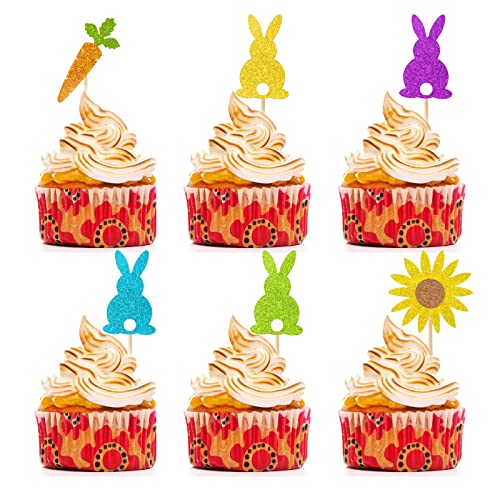 6 Stück Ostern Tortendeko, Easter Hase Cupcake Toppers, Easter Bunny Kuchen Toppers für Ostern Party Deko Kinder Bunny Themenparty Party von AOOGON